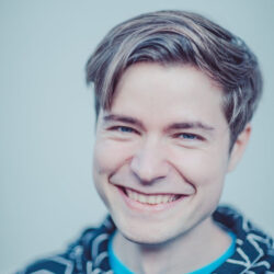 A photographic portrait of composer Daniel Rosenfeld (aka C418)