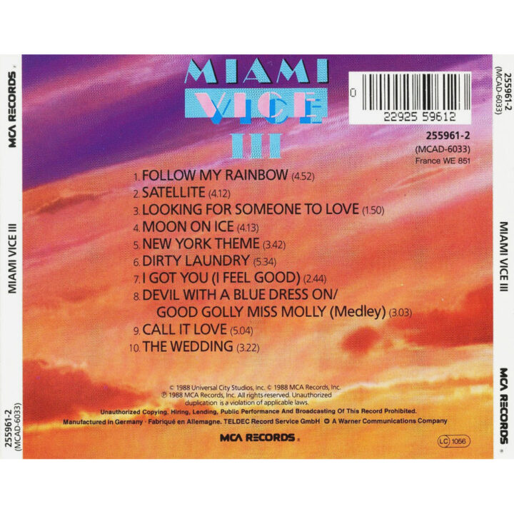 Miami Vice III Soundtrack CD (back) Miami Vice III Soundtrack CD (back)