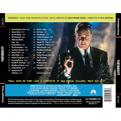 Virtuosity Soundtrack (CD) Score [back cover] ISC 431
