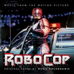 The cover artwork for the Milan Records re-issue of the classic complete RoboCop score