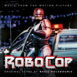 The cover artwork for the Milan Records re-issue of the classic complete RoboCop score
