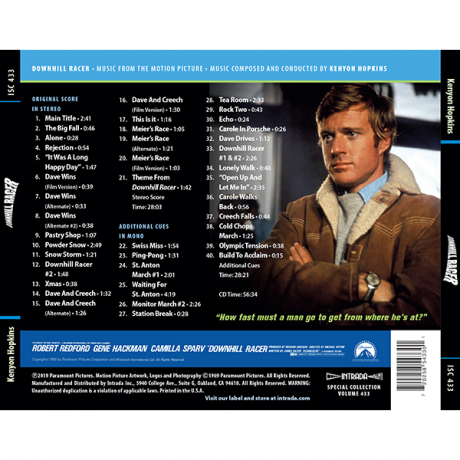 Downhill Racer Soundtrack (CD) ISC 433 [back cover]